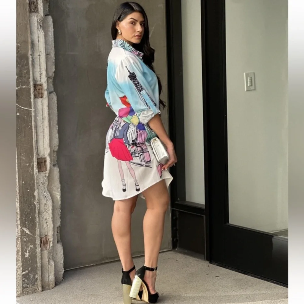 Fabulous Paris Super Comfy Stylish Shirt Dress - Picture 3 of 5